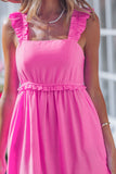 Solid Color Ruffle Trim High Waist Sleeveless Maxi Dress A- 2 Colors