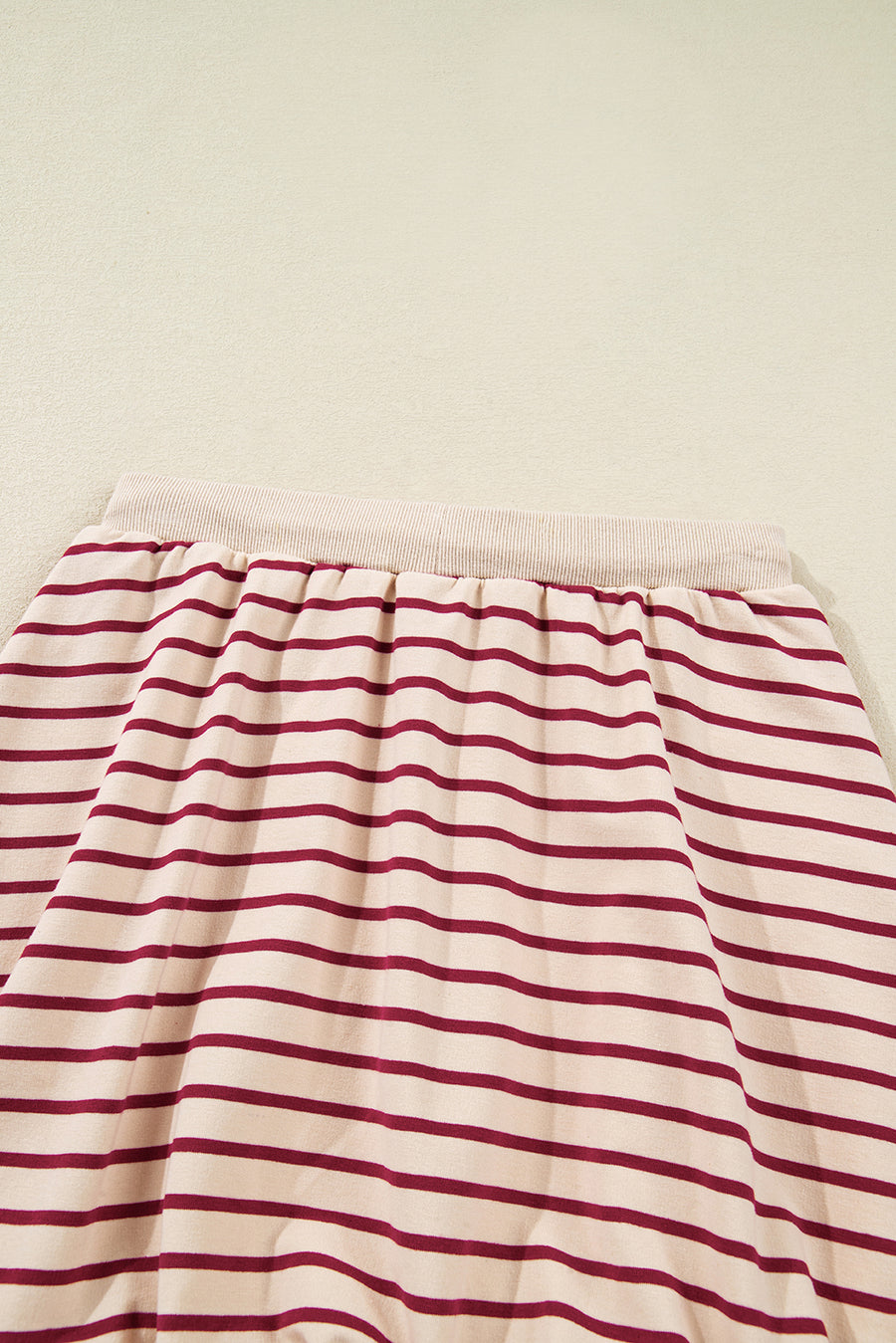 Red Stripe Cropped Collared Sweatshirt and Bubble Mini Skirt Set