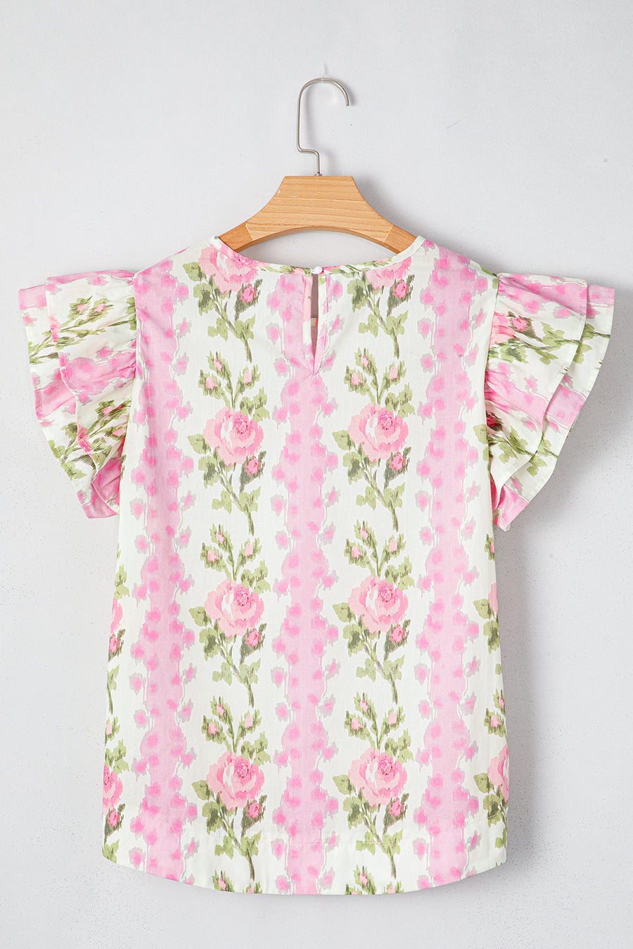 Pink Rose Layered Ruffle Short Sleeve Blouse