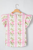 Pink Rose Layered Ruffle Short Sleeve Blouse