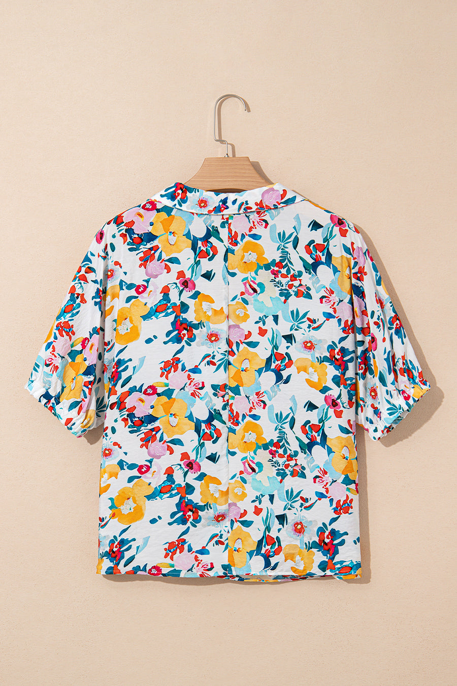 Floral V-Neck Contrast Trim Short Sleeve Blouse- 2 Colors