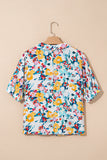 Floral V-Neck Contrast Trim Short Sleeve Blouse- 2 Colors