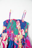 Multicolored Tropical Floral Print Shirred Spaghetti Strap Loose Maxi Dress