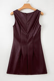 Faux Leather Sleeveless Crew Neck Mini Dress- 3 Colors