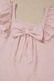 Textured Bow Frilled Ruffle Sleeve Blouse- Light Pink