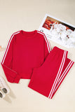 Varsity Striped Cropped Sweatshirt and Wide Leg Pants Matching Set- 5 Colors