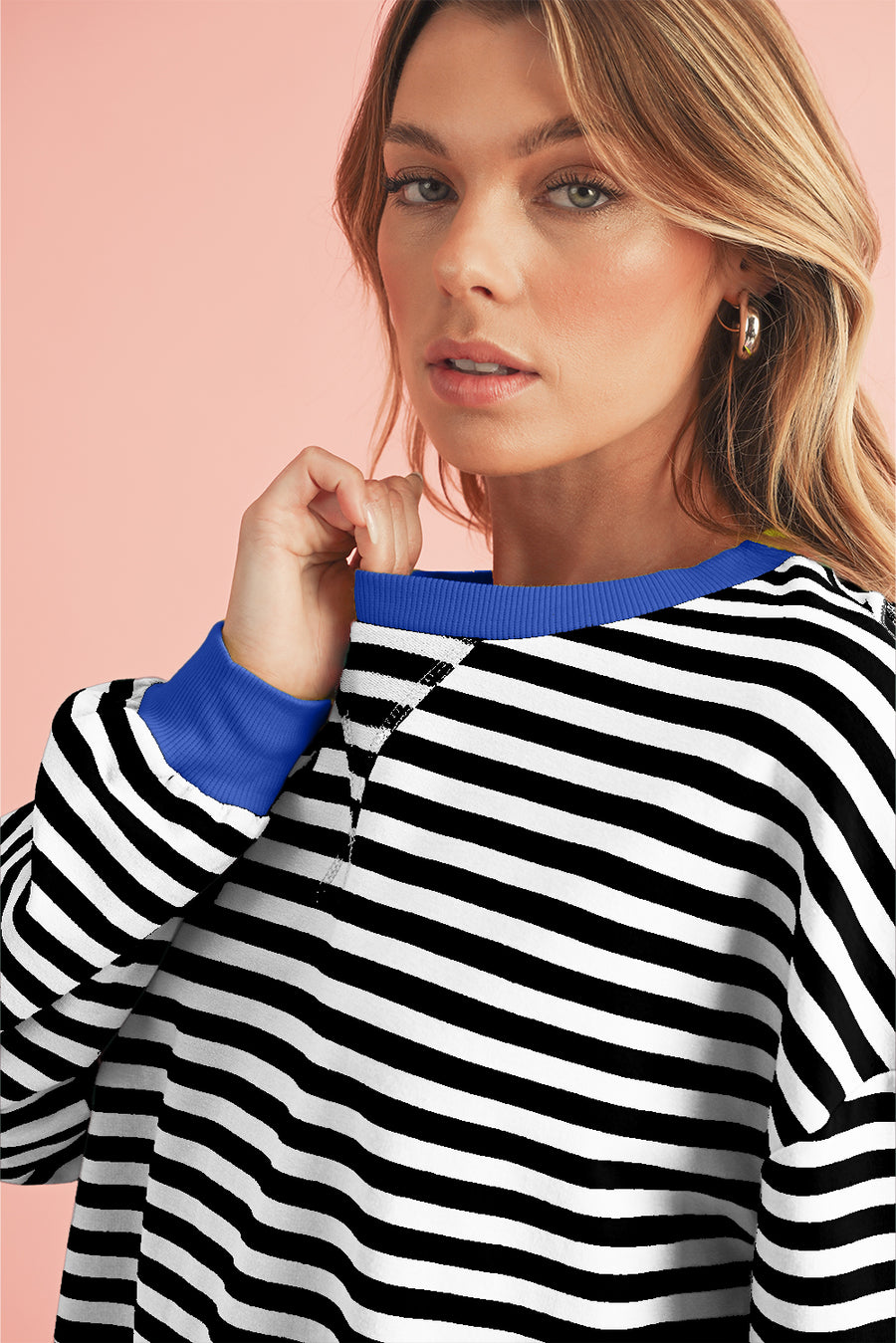 Striped Contrast Trim Oversized Sweatshirt- 4 Colors