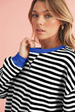 Striped Contrast Trim Oversized Sweatshirt- 4 Colors