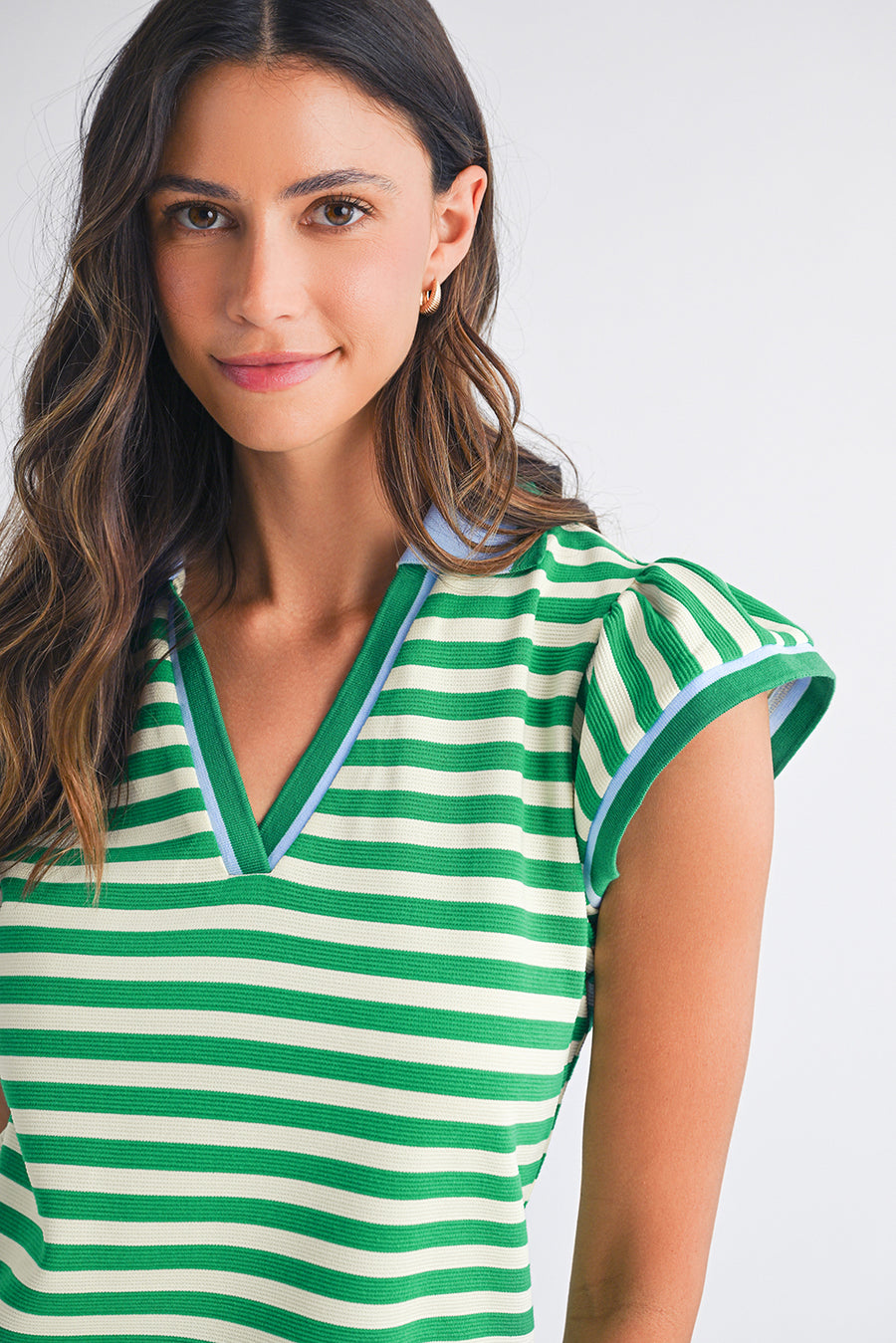 Striped Ruffle Short Sleeve Contrast Neckline Mini Dress- 3 Colors