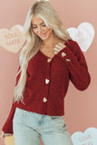 Red Heart Metal Button V-Neck Cardigan