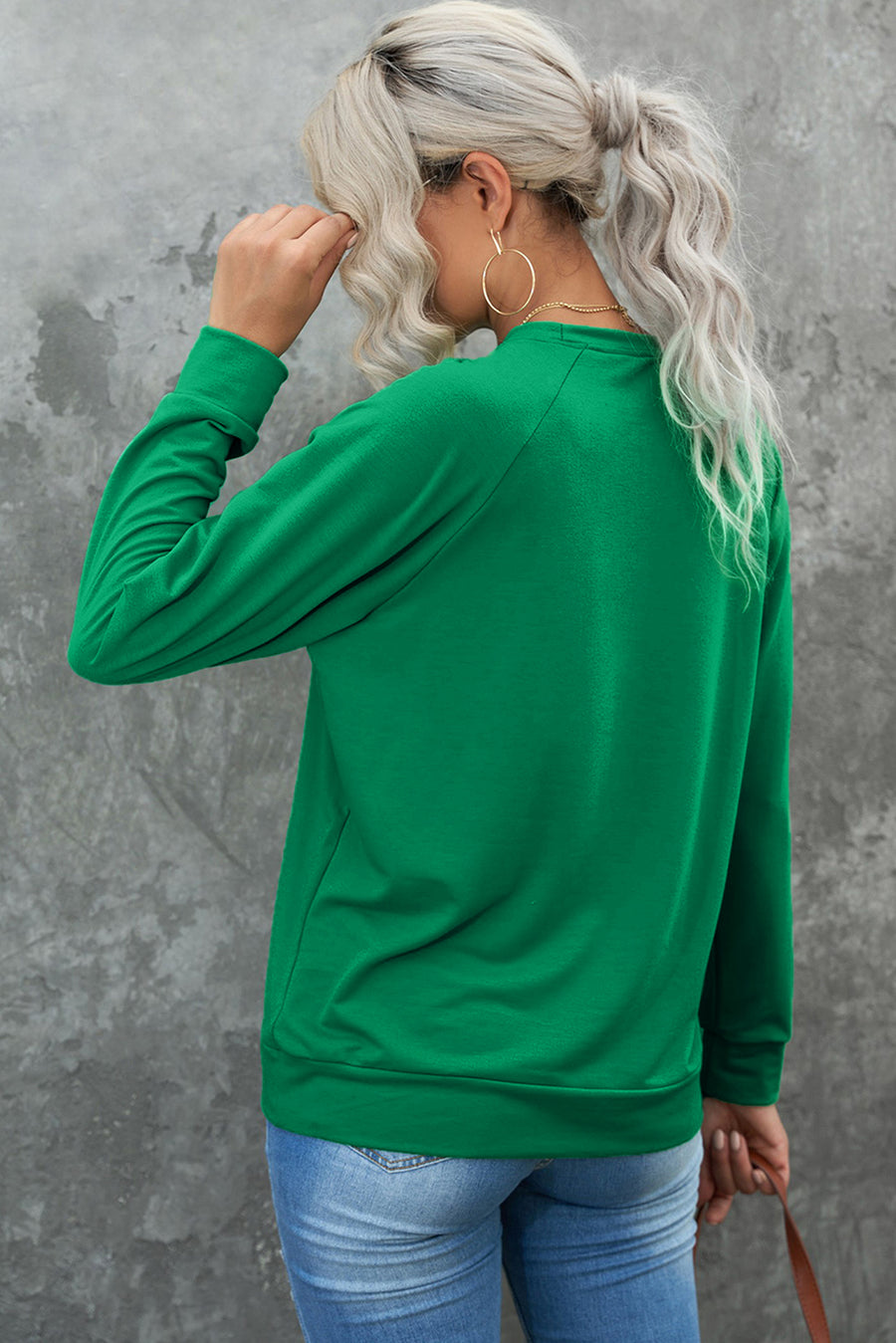 Green Crew Neck Raglan Sleeve Sweatshirt