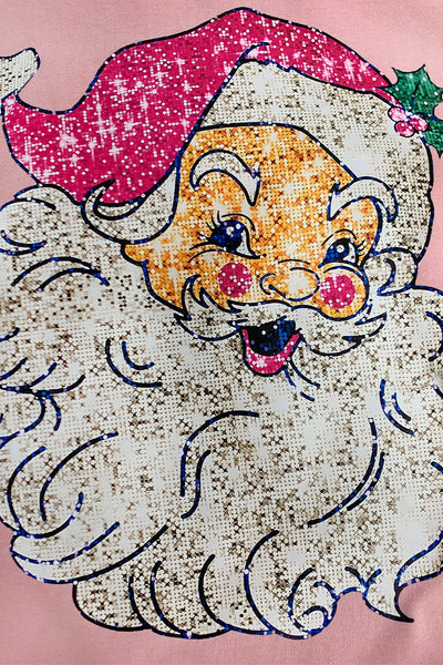 Pink Christmas Santa Claus Graphic Print Heat Transfer Drop Shoulder Sweatshirt