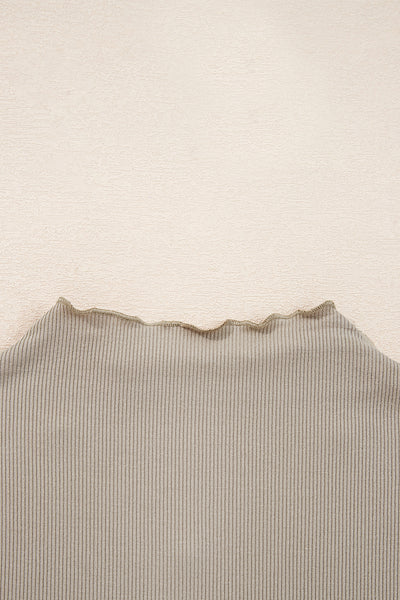 Jet Stream Floral Embroidered Detail Ribbed Long Sleeve Top