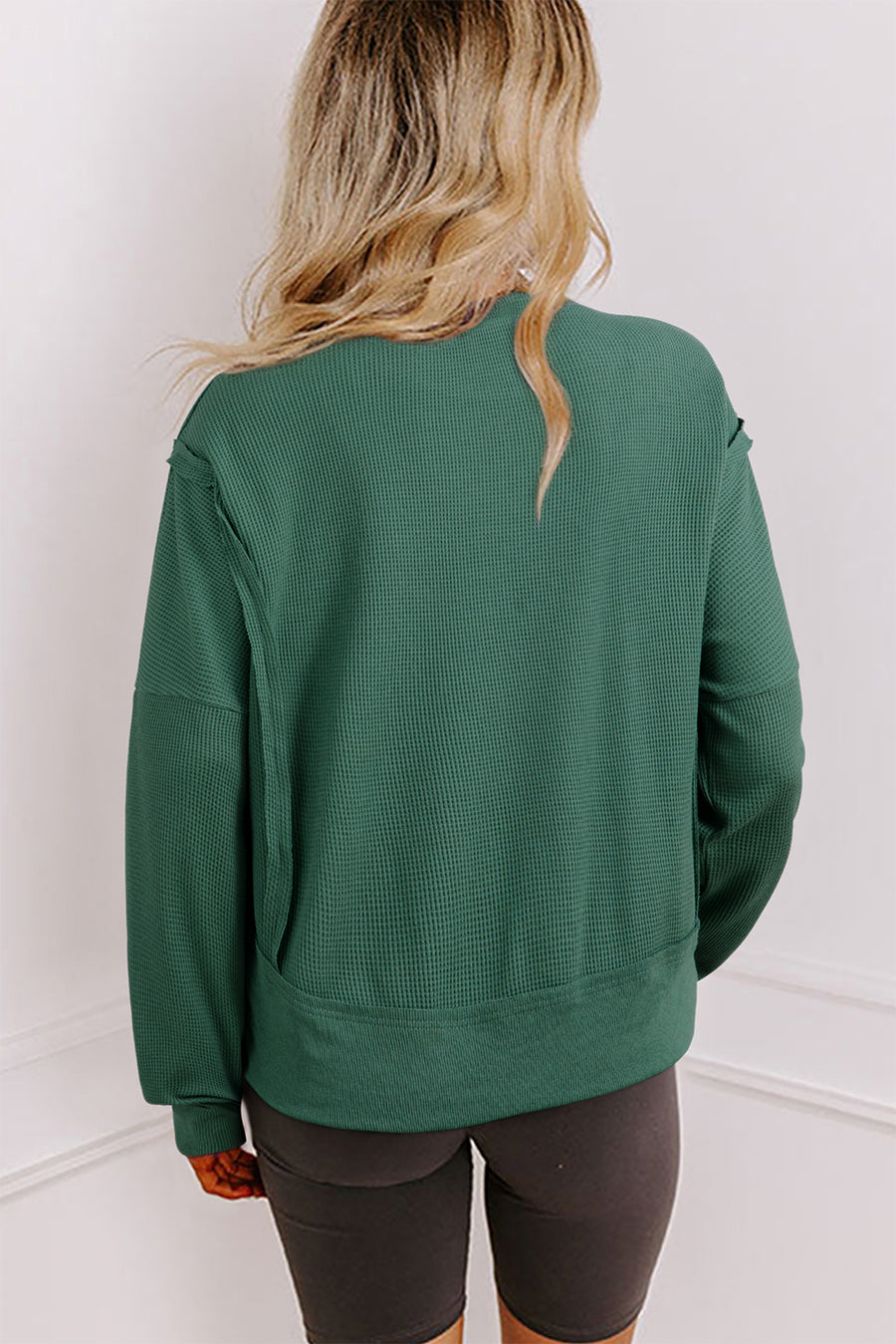 Thermal Knit Drop Shoulder Split Hem Sweatshirt- 2 Colors