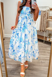 *Pre-Order* Blue Floral Ruffled Straps Smocked Tiered Maxi Dress