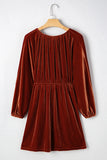 Clay Elastic V-Neck Puff Sleeve Flowy Velvet Dress