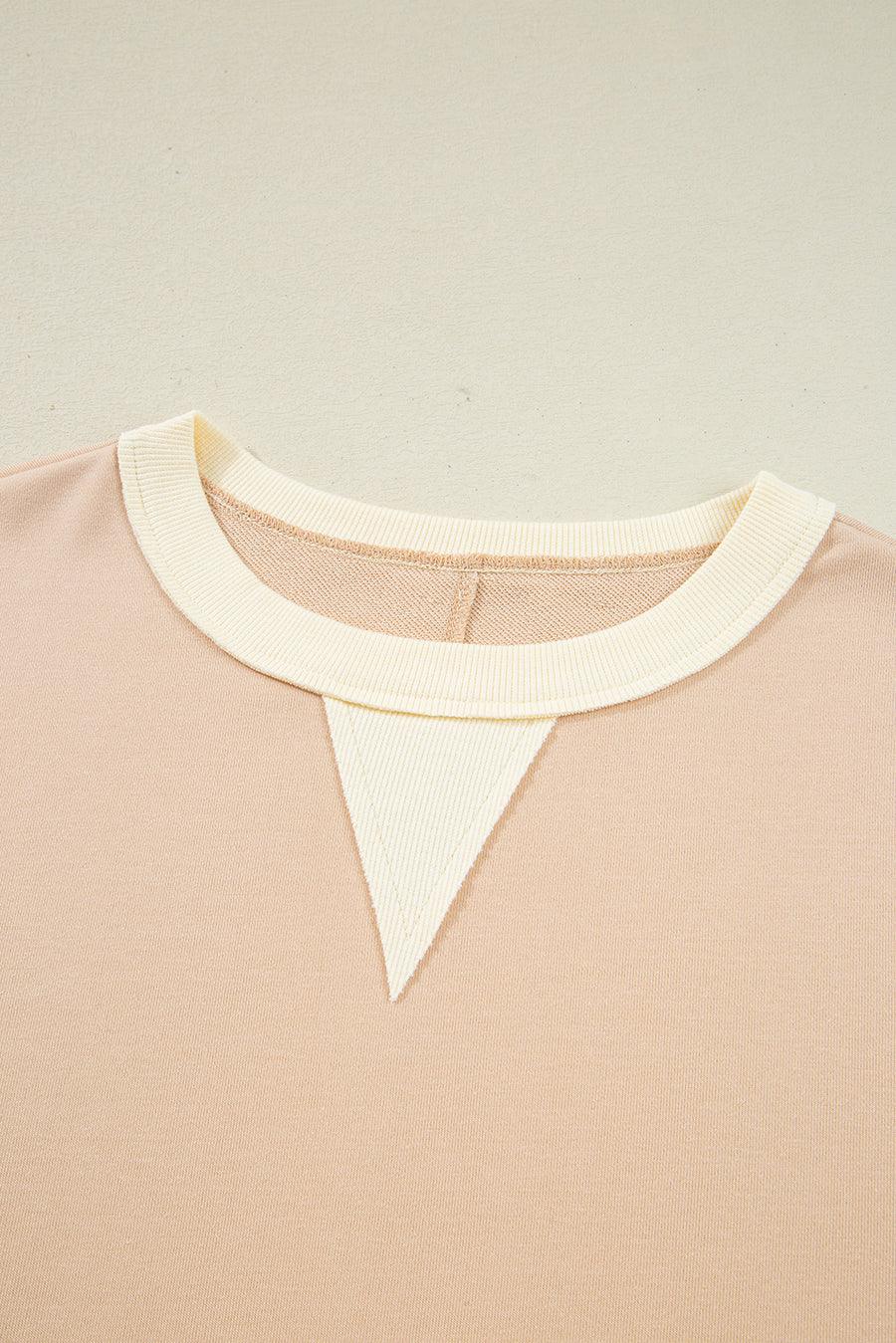 Beige Multi Waffle Knit Patchwork Color Block Pullover Sweatshirt