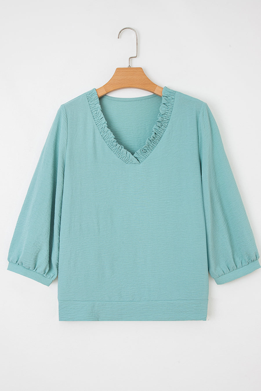 Frill V-Neck Lantern Sleeve Crinkled Blouse- 3 Colors
