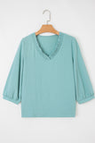 Frill V-Neck Lantern Sleeve Crinkled Blouse- 3 Colors