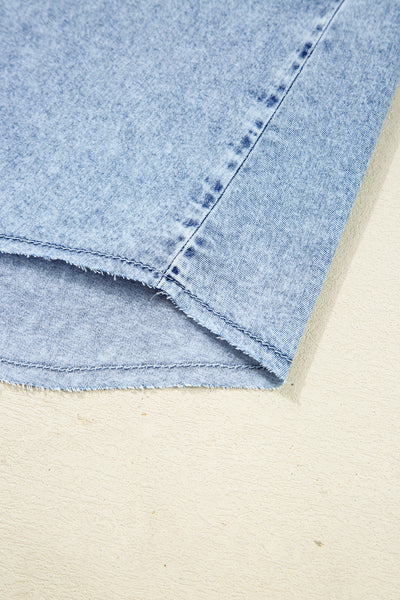 Beau Blue Chest Pocket Raw Hem Denim Loose Shirt Dress