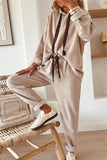 Contrast Drawstring Hoodie and High Waist Pants Corduroy Set- 5 Colors