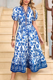 Floral Ruffle Hem Contrast Trim Neckline Midi Dress- 3 Colors