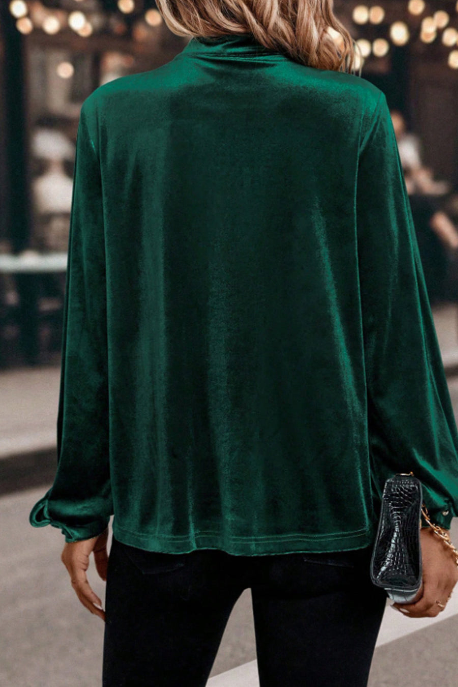 Velvet Asymmetric Button Keyhole Long Sleeve Blouse- 2 Colors