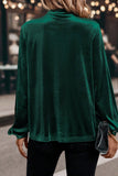 Velvet Asymmetric Button Keyhole Long Sleeve Blouse- 2 Colors