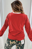 Varsity Striped Contrast Trim Crew Neck Long Sleeve T-Shirt- 3 Colors