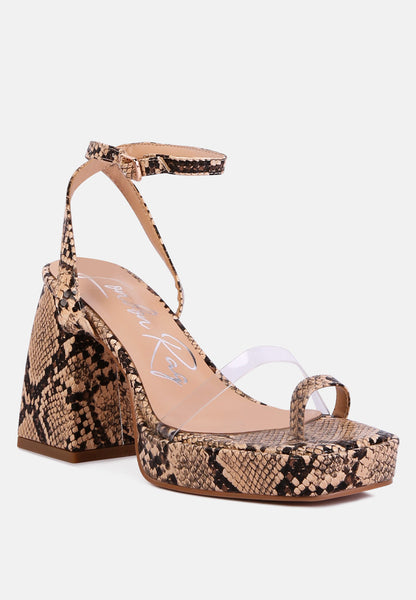 Such Flirt Snake Print Triangular Block Heel Sandals- 3 Colors