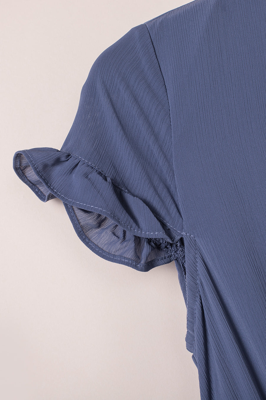 Slate Blue Deep V-Neck Tie Front Bow Layered Flare Mini Dress