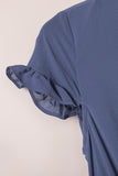 Slate Blue Deep V-Neck Tie Front Bow Layered Flare Mini Dress