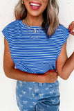 Striped Ribbed Cap Sleeve Crew Neck T-Shirt- 2 Colors