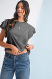 Dark Grey Ruffled Short Sleeve T-Shirt
