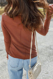 Chestnut Raw Seam Detail Solid Color Long Sleeve Top