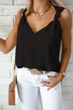 Black V-Neck Knotted Shoulder Tank Top
