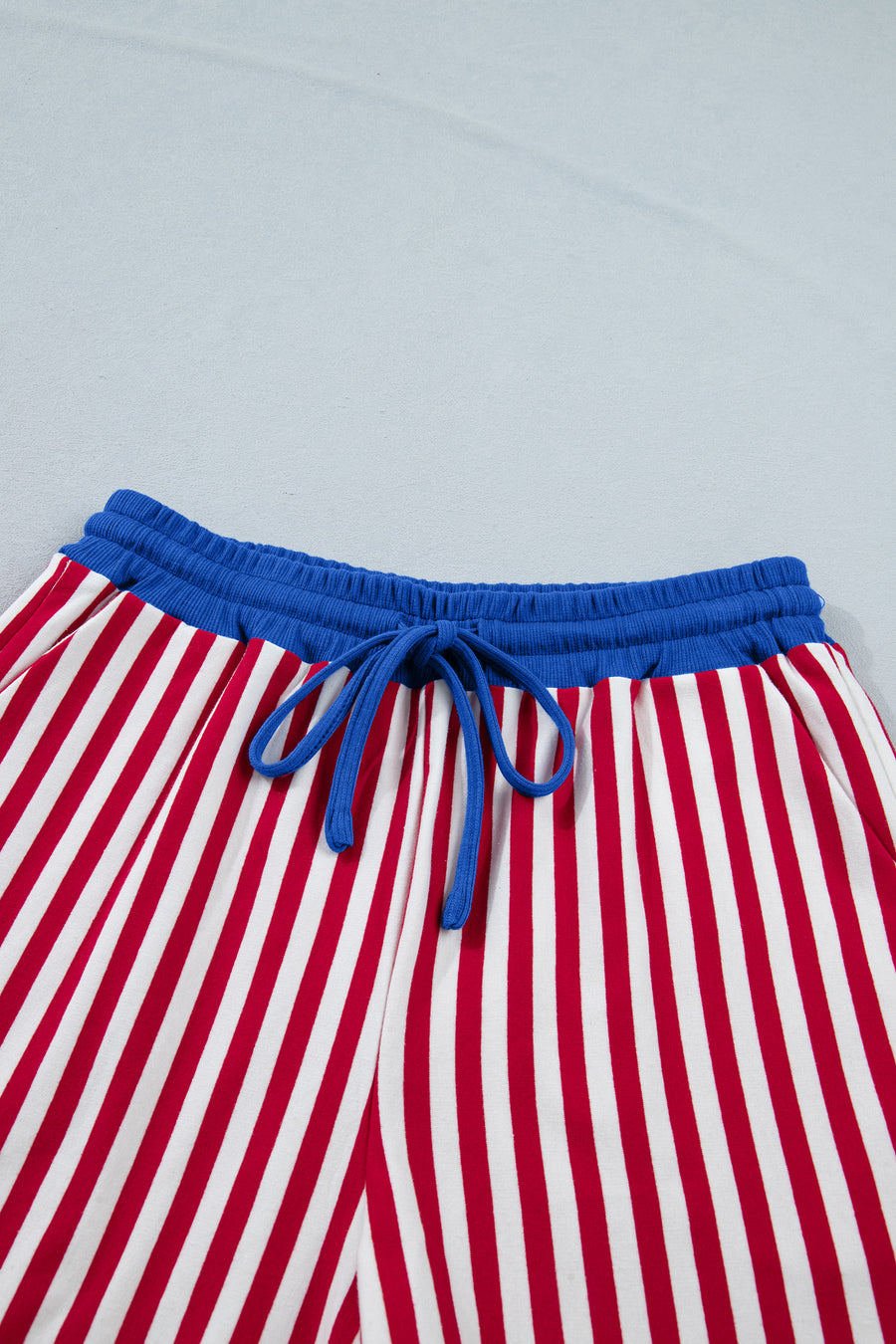 Striped Contrast Trim V-Neck T-Shirt and Drawstring Elastic Waist Shorts Set- 4 Colors