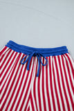 Striped Contrast Trim V-Neck T-Shirt and Drawstring Elastic Waist Shorts Set- 4 Colors
