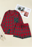 Red Plaid Contrast Color Long Sleeve Pajama Set- 3 Options