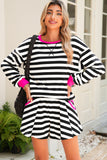 Striped Contrast Trim Long Sleeve Top and Shorts Set- 2 Colors