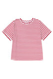 Plus Size Red Striped Scalloped Trim Crew Neck Short Sleeve T-Shirt