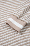 Beige Striped Waffle Knit V-Neck Sweater