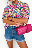 Multicolored Floral Frilled Collar Short Puff Sleeve Blouse