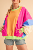 Color Block Patchwork Drop Shoulder Sweatshirt with Pockets- 2 Colors