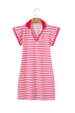 Striped Ruffle Short Sleeve Contrast Neckline Mini Dress- 3 Colors