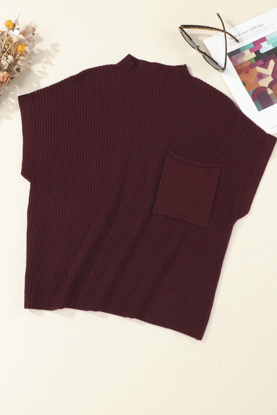 Green Pocket Ribbed Knit Short Sleeve Sweater- 9 Colors