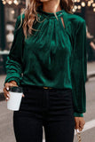 Velvet Asymmetric Button Keyhole Long Sleeve Blouse- 2 Colors