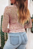Floral Print Mesh Slim Fit Long Sleeve Blouse- 2 Colors