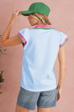 Baby Blue Collared V-Neck Ruffle Sleeve Blouse