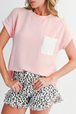 Twist Ribbed Color Block Pocket Crew Neck T-Shirt- 4 Colors